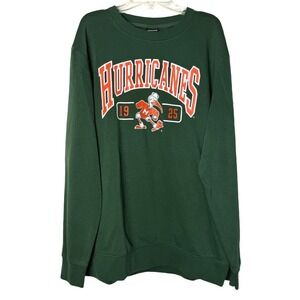Vintage 90s Rare University of Miami Hurricanes Crewneck‎ Sweatshirt large Green